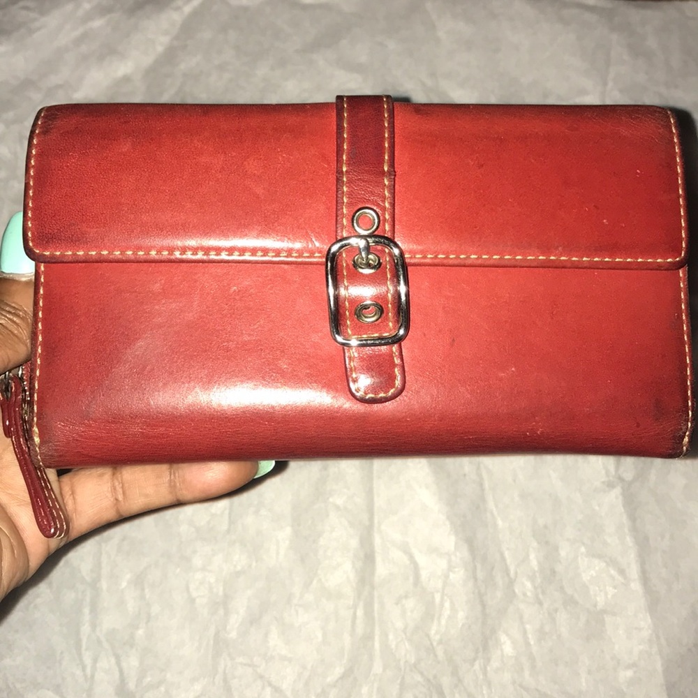 🎈Authentic Red Leather Coach Check Wallet🎈